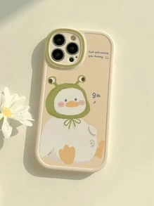 1pc Gucadi Cute Translucent Duck Patterned Phone Case In Milk White And Green, Compatible With Various Models Compatible With IPhone 11,Huawei P30 Pro,Xiaomi Redmi Note 11