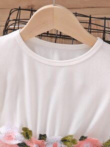 SHEIN Toddler Girls Appliques Mesh Overlay Dress - Multicolor - View 3