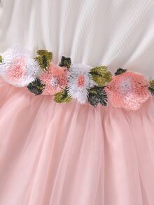 SHEIN Toddler Girls Appliques Mesh Overlay Dress - Multicolor - View 4