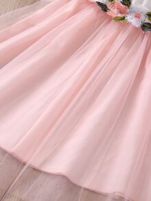 SHEIN Toddler Girls Appliques Mesh Overlay Dress - Multicolor - View 5