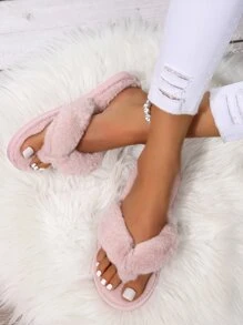 Women's Fashion Plush Slippers Ladies Home Slippers Cozy Winter Pink Indoor Flip Flops,Furry Shoes