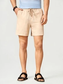 Manfinity Men Drawstring Waist Shorts - Khaki - View 1