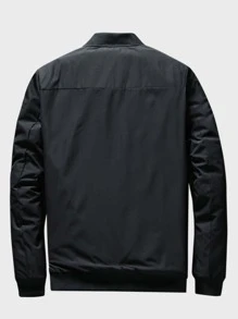 Manfinity Homme Men Letter Graphic Outdoor Windbreaker Bomber Jacket Without Tee, Husband, Long Sleeve, Work, Baseball Jacket - Black - View 2