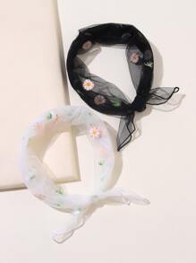 2 Piezas Bandana Con Bordado De Flores - Multicolor - Ver 1