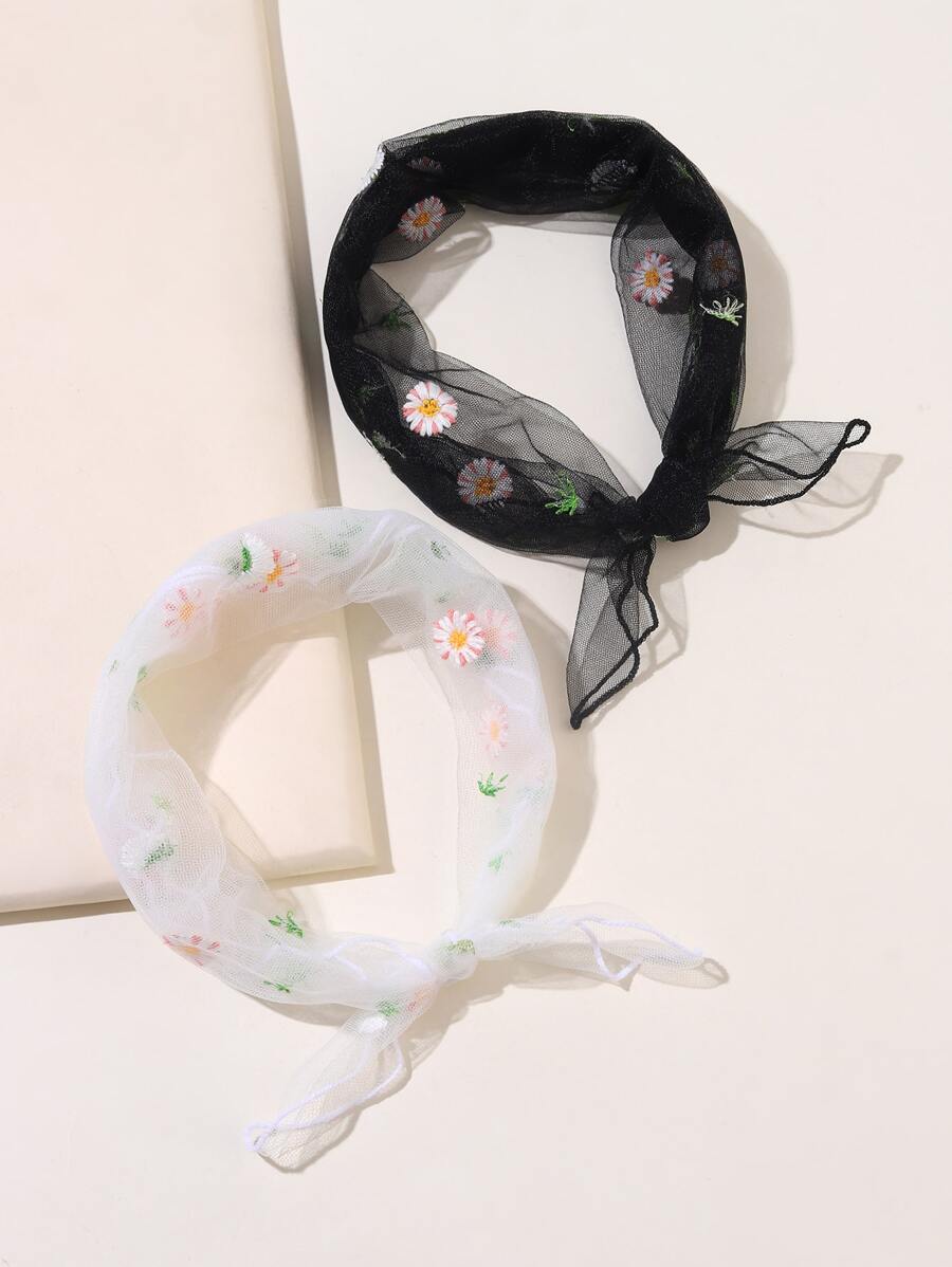 2 Piezas Bandana Con Bordado De Flores - Multicolor - Ver 1