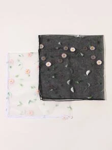 2 Piezas Bandana Con Bordado De Flores - Multicolor - Ver 2
