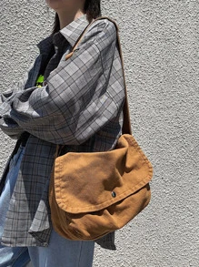 休閒女士水洗帆布斜跨肩背包 - 鏽棕色 - 查看 2