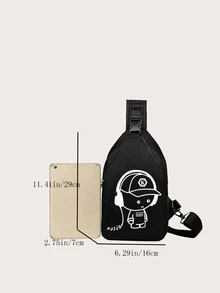 男孩卡通圖案單肩包 - 黑色 - 查看 5