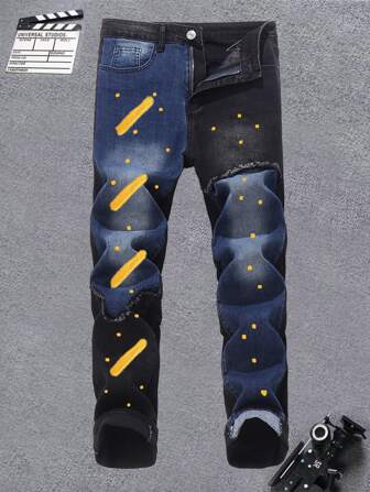 Guys Colorblock Polka Dot Jeans