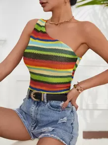 SHEIN VCAY Áo nữ Khối Màu Sọc Boho - Nhiều màu - Xem 2