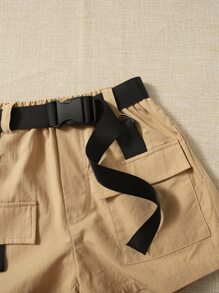 SHEIN 女孩木耳邊背心上衣和插扣附腰帶短褲 - 彩色 - 查看 4