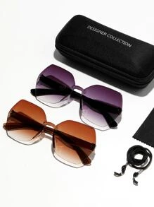 2pairs Men Ombre Lens Fashion Glasses With Glasses Rope For Summer Beach Vacation,Outdoor,Travel - Multicolor - View 2