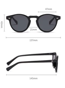 1pc Retro Rivet Small Frame Round Geek Eyeglasses For Men, Suitable For College Style, Vintage Neutral Fashion, Stylish Fashion Glasses For Daily Commute, Made Of Polycarbonate Anti-Stylish Lenses (With Glasses Case & Strap) For Summer Beach Vacation,Outdoor,Travel - 黑色 - 查看 4
