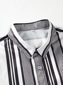 Manfinity 男士隨機條紋圖案襯衫不帶T恤 - 黑與白 - 查看 3