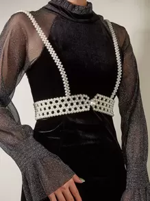 Faux Pearl Harness Belt - White - View 1