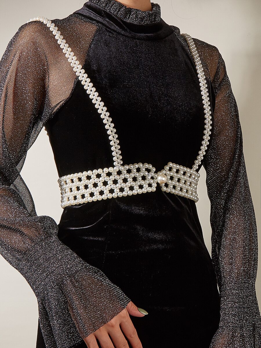 Faux Pearl Harness Belt - White - View 1