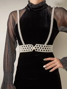 Faux Pearl Harness Belt - White - View 8