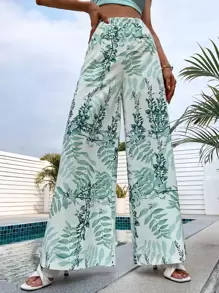 SHEIN Holidaya Plants Print Wide Leg Pants, Women Cruise Outfit Fall Cloth For Women - Multicolor - View 7