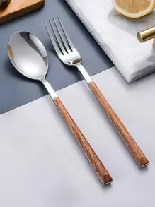 1pc Wooden Pattern Spoon & Fork School Supplies,Christmas Gift