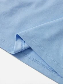 SHEIN EZwear Summer Daisy Floral Embroidered Casual And Loose Short Sleeve Tee - Blue - View 6