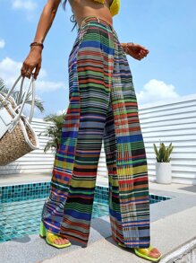 SHEIN Holidaya 高腰格紋闊腿褲 - 彩色 - 查看 4