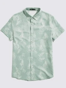 GENTILAND Men Tropical Print Shirt - Mint Green - View 1