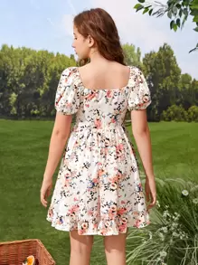 SHEIN Leap Crew Vestido De Manga Farol Juvenil Con Estampado Tejido, Adecuado Para El Verano - Multicolor - Ver 2