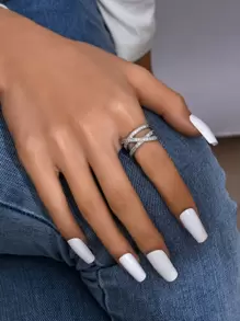 方晶鋯石裝飾開口戒指 - 綠色 - 查看 10