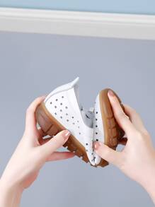 空心細節的牛津平底鞋,女士實心空氣透氣懶人鞋,時尚舒適,適合休閒、度假和母親 - 白色 - 查看 2