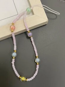 Random Color Beaded Phone Lanyard - Multicolor - View 1