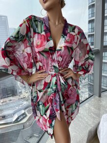 Áo choàng Nữ Thắt lưng Hoa Thanh lịch - Nhiều màu - Xem 6