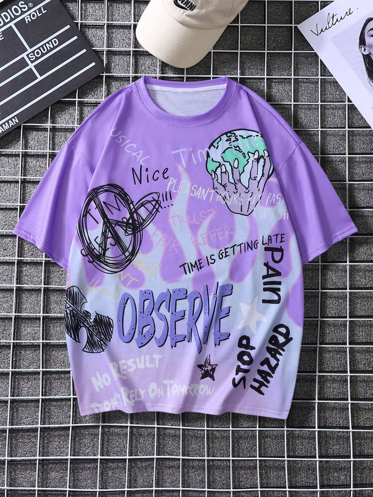 Manfinity EMRG Homme T-shirt à imprimé graffiti - Lilas - Voir 1