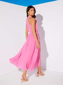 Knot Front Keyhole Back Halter Dress