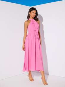 Knot Front Keyhole Back Halter Dress