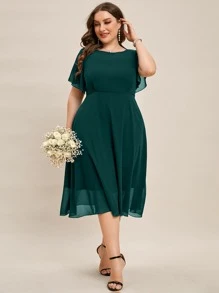 SHEIN Clasi 大碼後鎖孔蝴蝶袖雪紡伴娘連衣裙