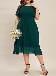 SHEIN Clasi 大碼後鎖孔蝴蝶袖雪紡伴娘連衣裙