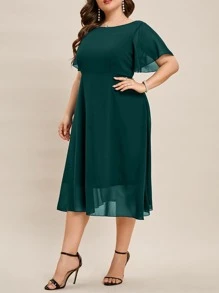 SHEIN Clasi 大碼後鎖孔蝴蝶袖雪紡伴娘連衣裙