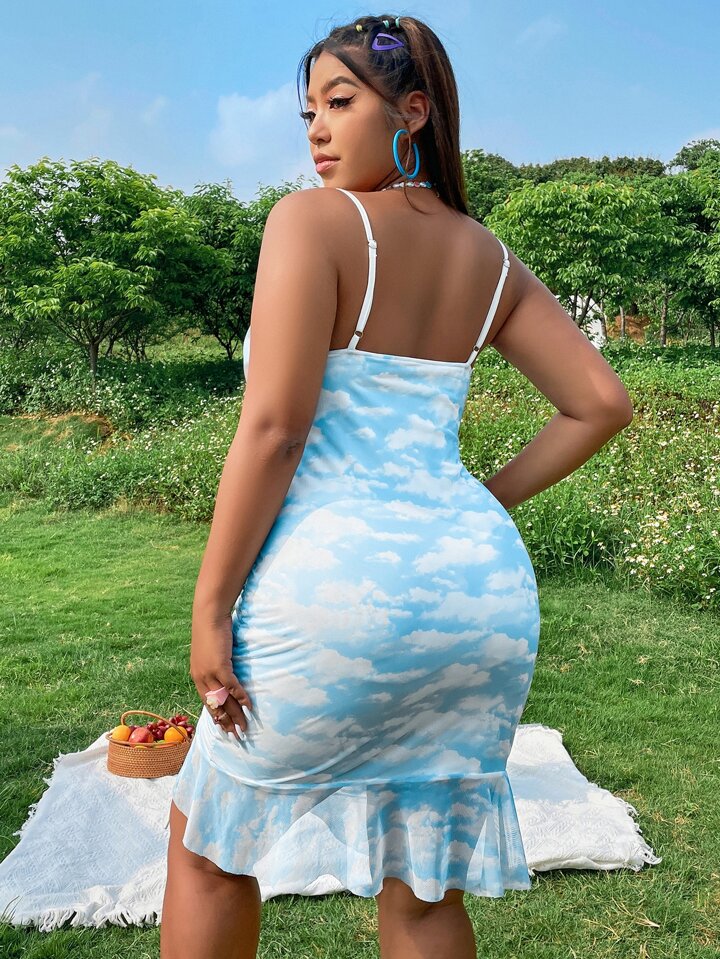 knee length dresses for ladies Current Mood City & Cloud Print Mesh Maxi Dress – Dolls Kill main image 0