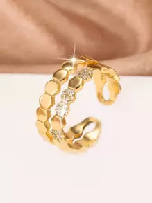 Cubic Zirconia Decor Cuff Ring - Yellow Gold - View 12