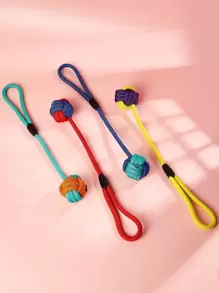 nicovaer 1入組隨機色狗玩具帶編織繩和打結,耐用交互咀嚼玩具適用於日常播放時間,戶外運動 - 彩色 - 查看 1