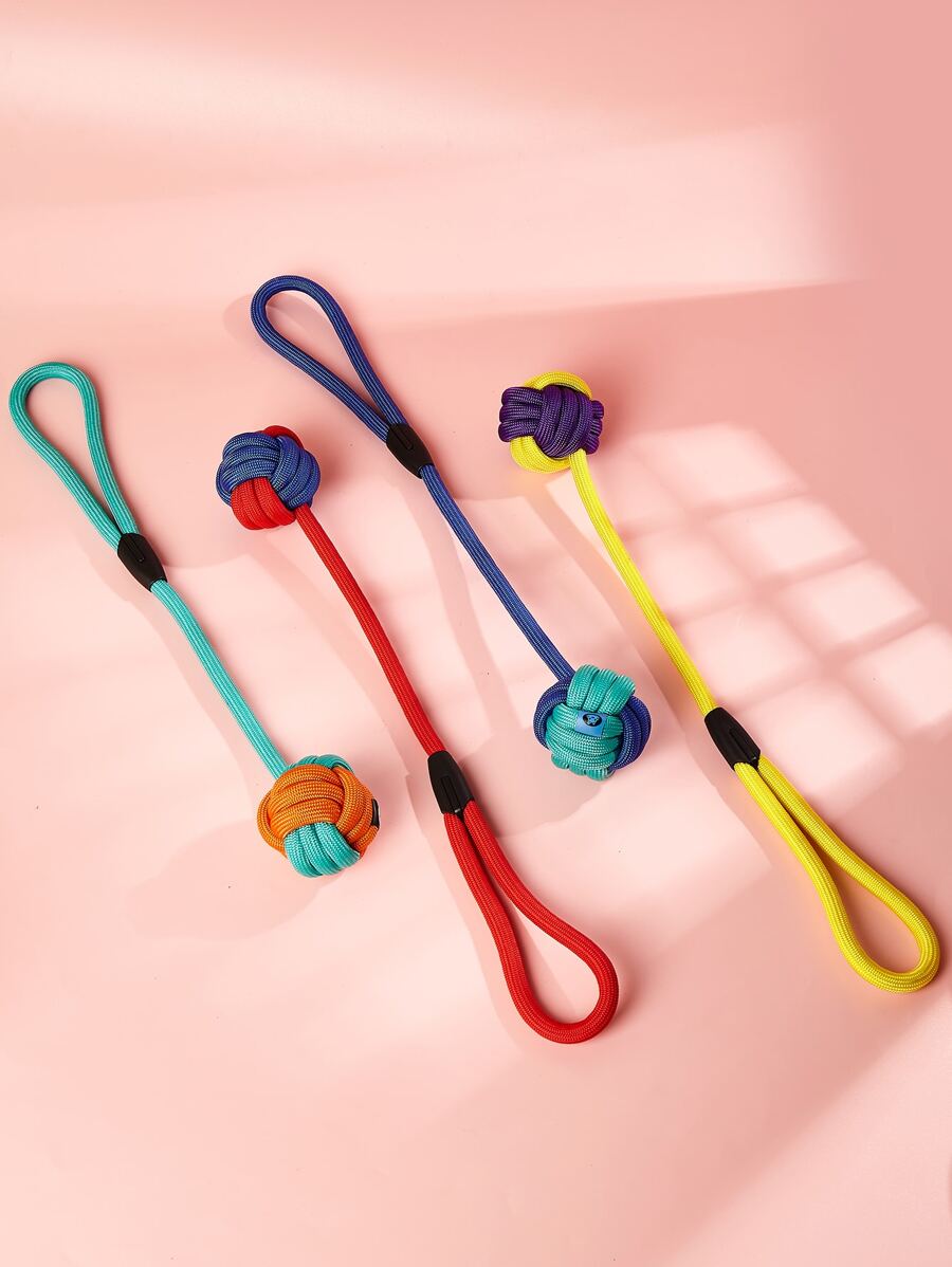 nicovaer 1入組隨機色狗玩具帶編織繩和打結,耐用交互咀嚼玩具適用於日常播放時間,戶外運動 - 彩色 - 查看 1