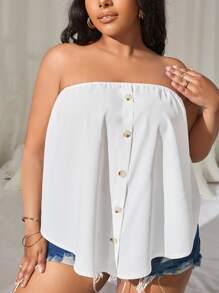 SHEIN SXY 大碼假鈕扣抹胸上衣 - 白色 - 查看 1