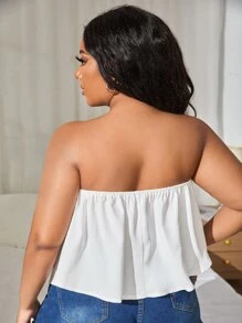 SHEIN SXY 大碼假鈕扣抹胸上衣 - 白色 - 查看 2