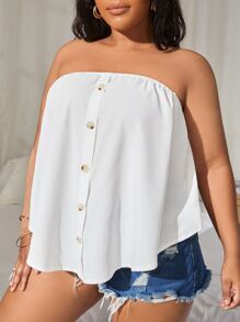 SHEIN SXY 大碼假鈕扣抹胸上衣 - 白色 - 查看 4