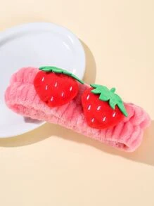 紅草莓髮圈,毛絨柔軟女式彈性髮帶,適合家用及洗臉