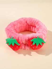 紅草莓髮圈,毛絨柔軟女式彈性髮帶,適合家用及洗臉