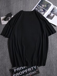 Hombres Camiseta estatua con con estampado de letra - Negro - Ver 2