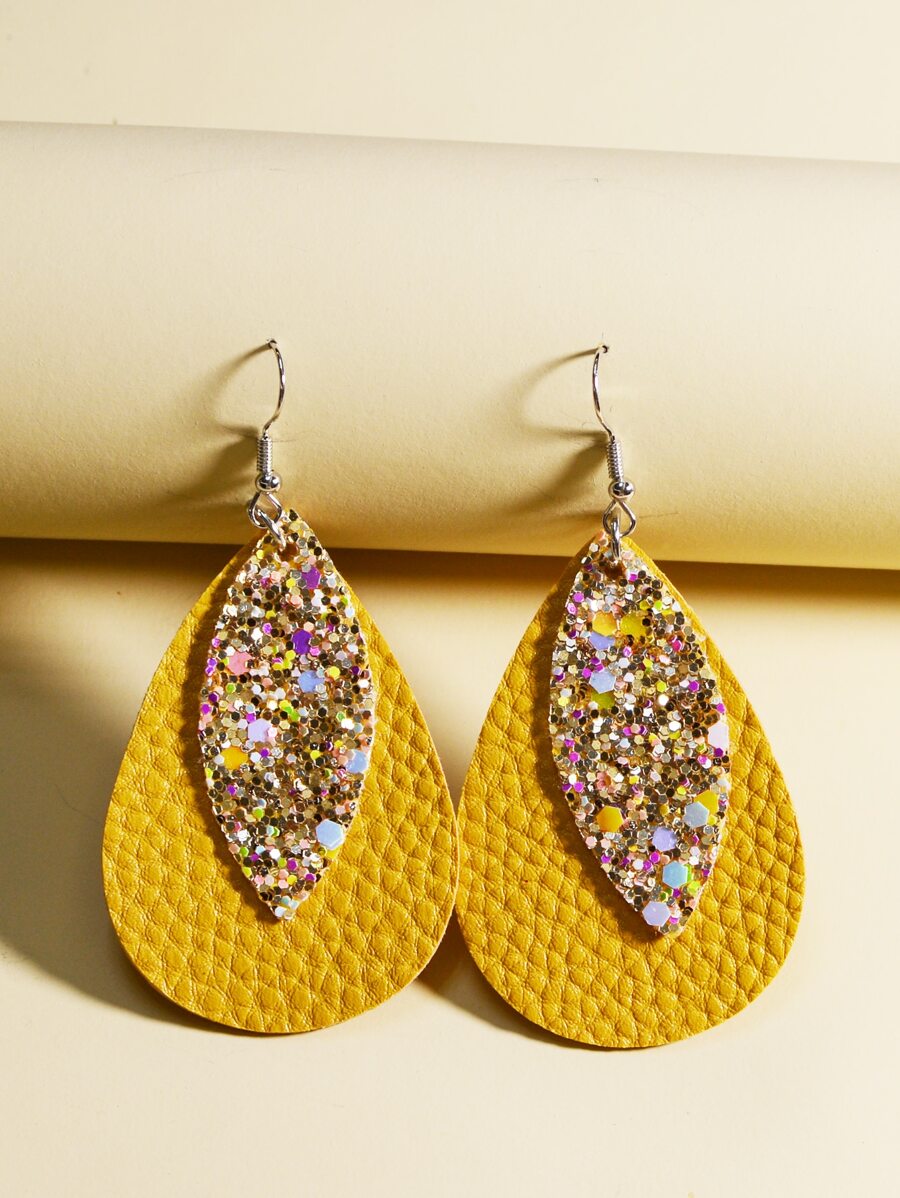 Sequin Decor Layered Water Drop Earrings - Multicolor - View 1