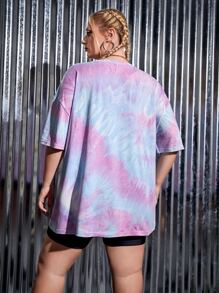 SHEIN EZwear 大碼紮染表情圖案落肩T恤 - 彩色 - 查看 2