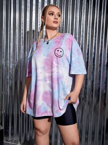 SHEIN EZwear 大碼紮染表情圖案落肩T恤 - 彩色 - 查看 3